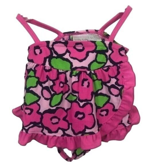 Koala Kids Baby Girl Pink Green Floral Ruffle Swimsuit Swimwear‎ One Piece - Picture 1 of 5